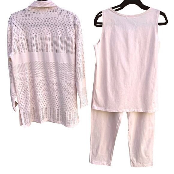 Fashion Formulas Pink Sheer Button Blouse Sleeveless Top Pants 3 Piece Set New S - Picture 5 of 16